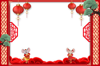 新年春节红色灯笼祥云鼠年中国风边框素材